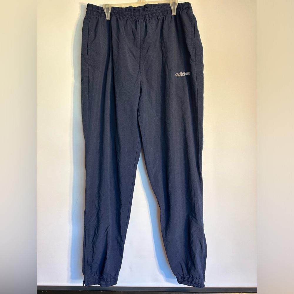 ADIDAS VTG NAVY NYLON ZIP LEG DRAWSTRING WAIST MENS JOGGERS SIZE XL